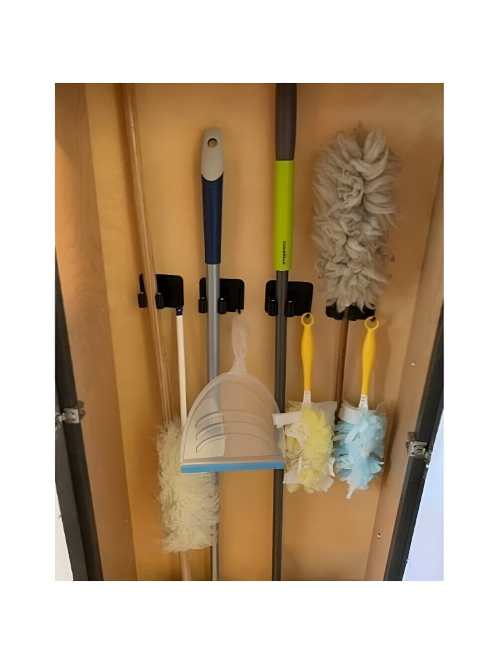 Mop Broom Holder No Drill, Mop Broom Organizer Wall Mounted Heavy Duty with Hook
